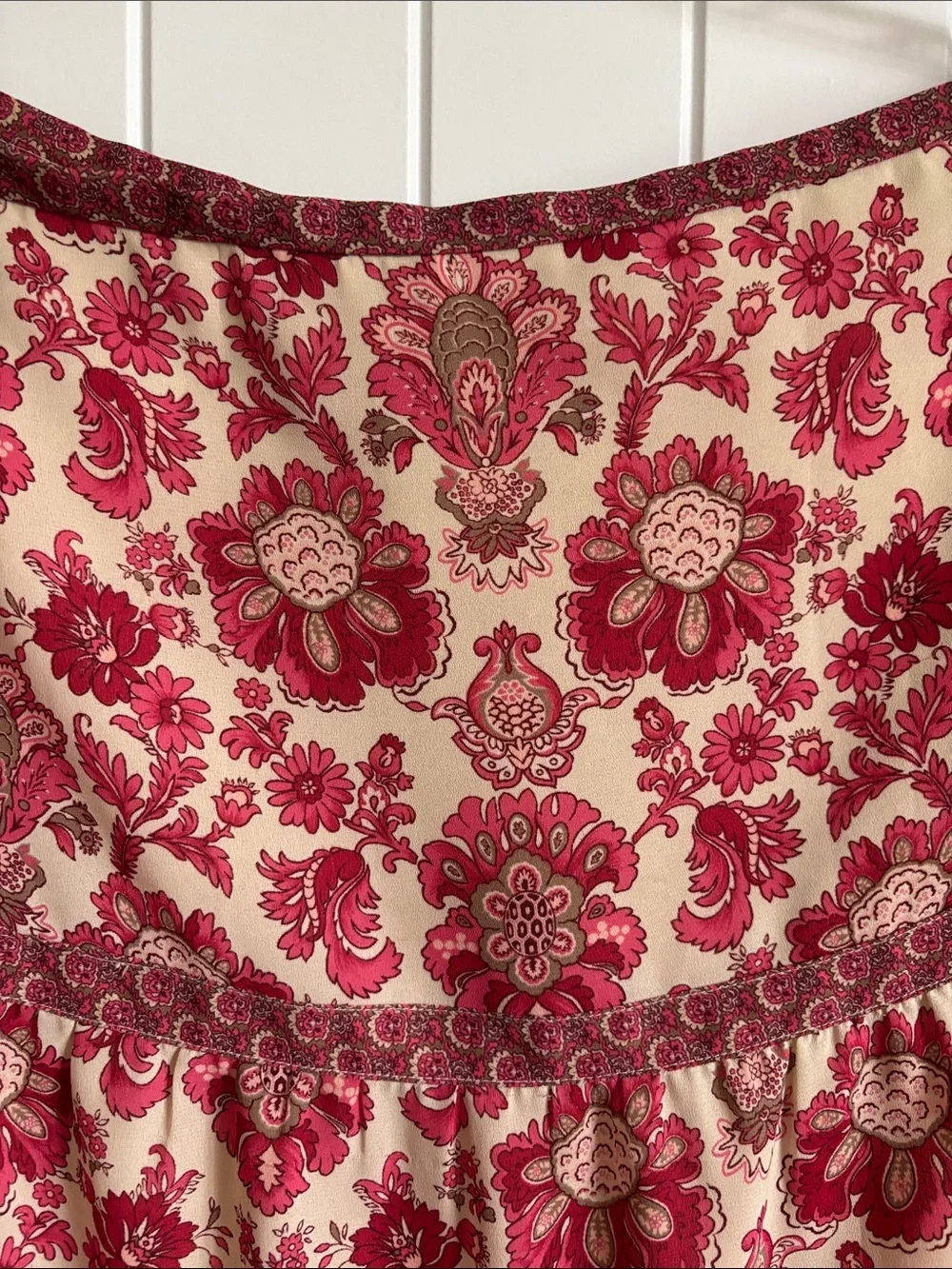 LOFT Pink Floral Tiered A-Line Skirt on Cream